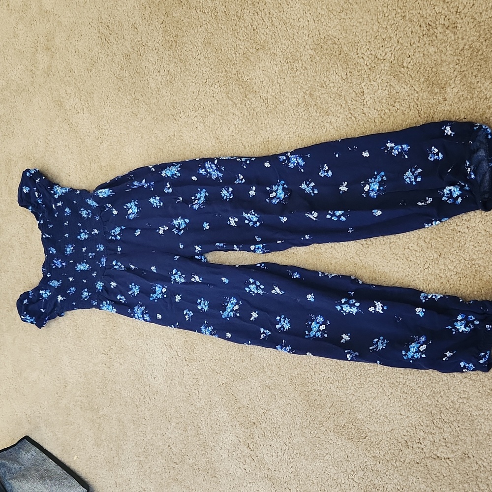 Girls blue flowery jumpsuit